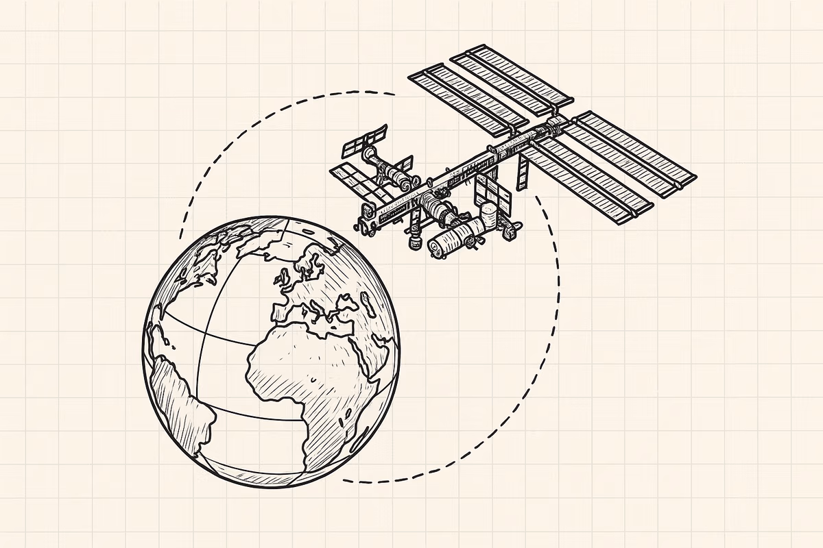 Diagram of ISS orbiting the Earth