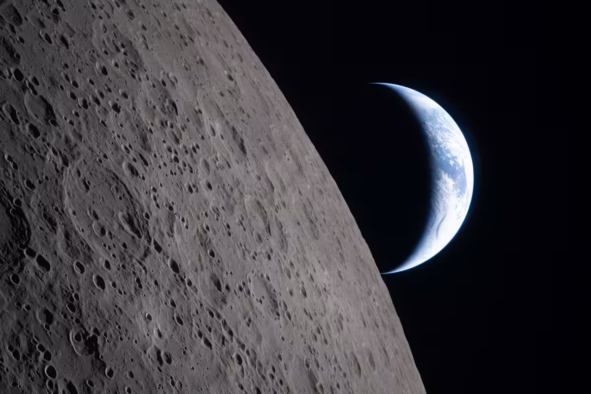 Heavily cratered eastern edge of the South Pole-Aitken Basin photographed by the Artemis II crew during their April 2026 lunar flyby
