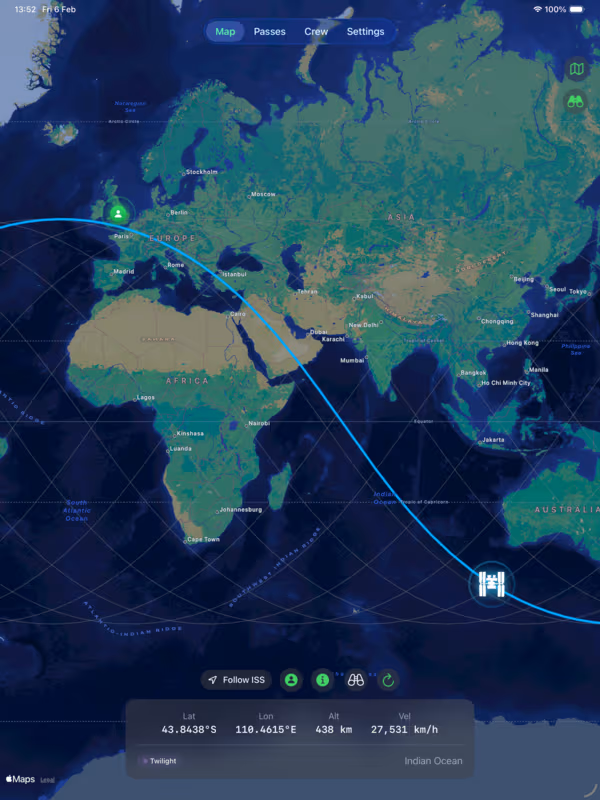 ISSINFO on iPad — map