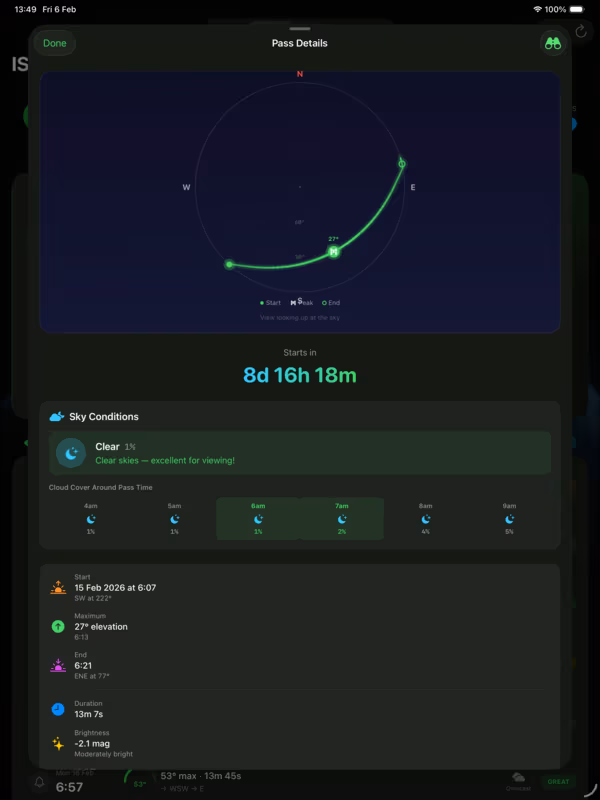 ISSINFO on iPad — pass details