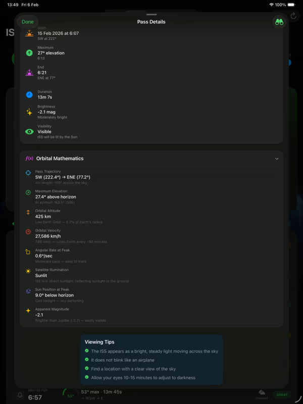 ISSINFO on iPad — pass sky chart