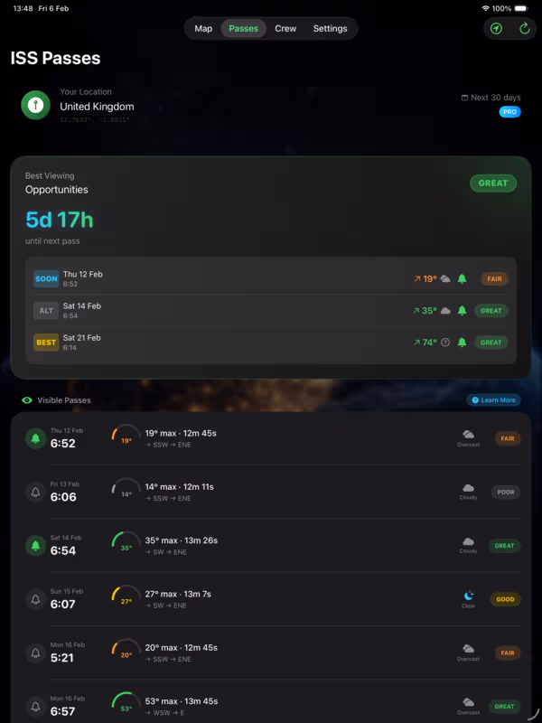 ISSINFO on iPad — passes