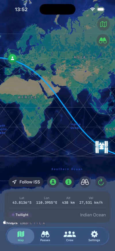 Live ISS tracking map