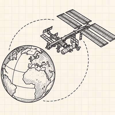 Diagram of ISS orbiting the Earth