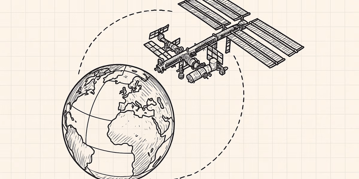 Diagram of ISS orbiting the Earth